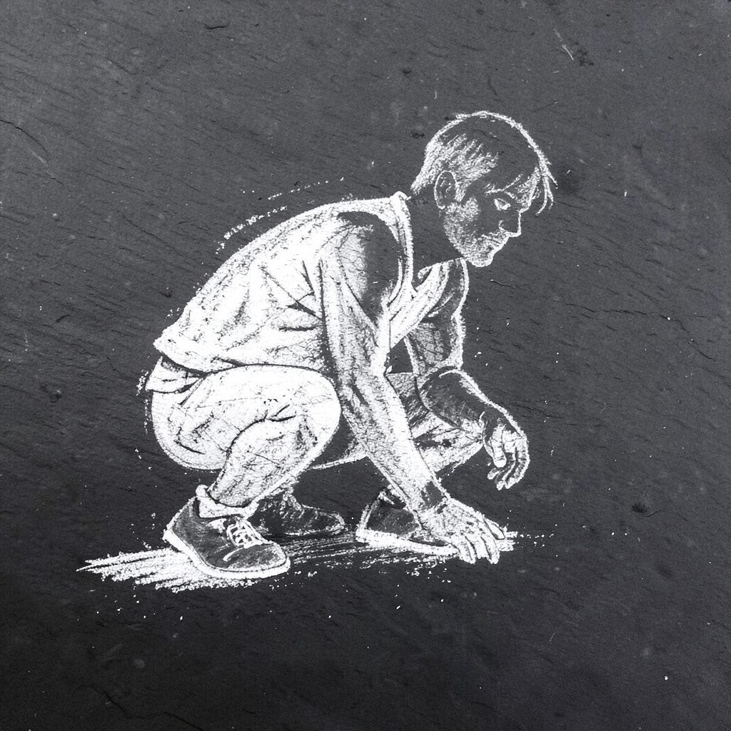 Golfer crouched behind the ball reading a putt on a close-cropped green, muted daylight